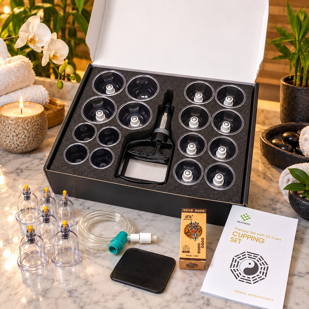 MUCHOO 22pc Cupping Therapy Set Vacuum Suction Cups Hand Pump Massage Kit NEW